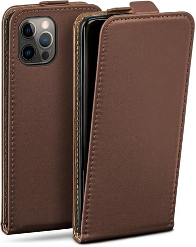 moex Flip Case für iPhone 12/12 Pro Hülle klappbar mit 360 Grad Schutz, Handyhülle mit Displayschutz, PU Leder Handytasche Lederhülle, Flip Case Cover Klapphülle, Dunkelbraun