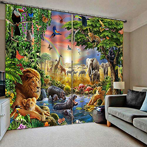 NBVGHJ Benutzerdefinierte Größe 3D Tier Dschungel Windows Vorhänge Hintergrund Wohnzimmer Schlafzimmer Dünne Küchenvorhänge für Kinder Vorhänge Dropship (B) 200 × (H) 220cm