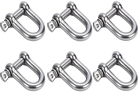 SyiXute 6 Pezzi M6 Grillo in Acciaio Inox,Grillo Dritto a Forma di D,Grillo per Anello a D con Perni Per Sartiame Pesante,Riciclaggio Di Veicoli,Traino,Facile Da Trasportare