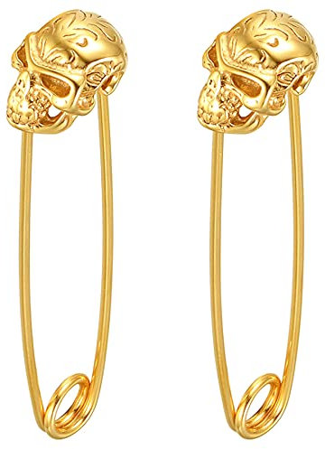 JewelryWe Sicherheitsnadel Ohrringe Schmuck Edelstahl Ohrstecker mit Löwenkopf Löwe Wolfkopf Totenkopf Schädel Ohrpiercing Silber Gold Schwarz