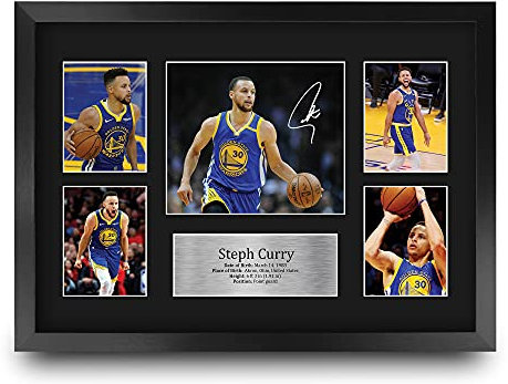 HWC Trading FR A3 Steph Curry Golden State Warriors Geschenke Gedruckt, Signiert Autogramm-Präsentation-Display Für Basketball-Erinnerungsstücke-Fans - A3 Eingerahmt