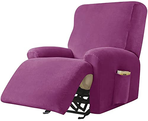 JHLD Stretch Sesselbezug Relaxsessel, Samt Ruhesessel Bezug 1/2/3 Sitzer Relaxsessel Bezug Weiche Ruhesessel Bezüge Anti-rutsch Mit Elastischem Boden Für Kinder Haustiere-lila-1 Sitzer