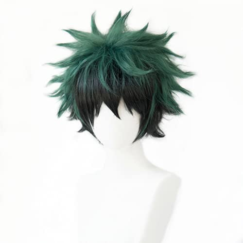 Liamiona Cosplay Perücke Kurz Grün Schwarz - Hitzebeständige Perücke für Halloween Party + Kostenlose Perückenkappe