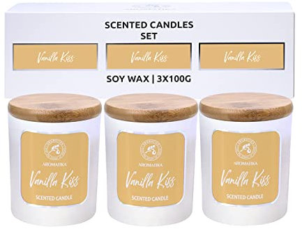 Duftkerzenset 3x 100g - Aroma Kerze Mit Vanille Extrakt - Aromatherapie - Kerzen für Raumduft im Glas - Idee für Muttertag - Geburtstag
