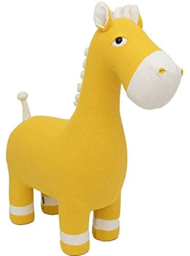 CROCHETTS | Kuscheltier Maxi Amigurumi Pferd häkeln. Stoff mit hypoallergener Baumwollwolle und Holzstruktur. Häkelpuppe Pferd Farben Gelb und Weiß gebrochen.