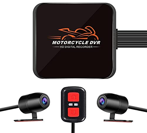 VSYSTO Moto Dash Cam Obiettivo Grandangolare 130°, Doppia Fotocamera Anteriore e Posteriore 1080P, Nessuno Schermo, WiFi, Visione Notturna, Sensore G, Registrazione in Loop (Arancione)
