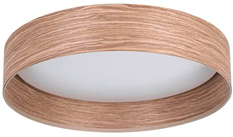 EGLO LED Deckenleuchte Luppineria, runde Deckenlampe, Deckenbeleuchtung aus Holz in Eiche-Optik, Metall und Kunststoff in Weiß, Wohnzimmerlampe warmweiß