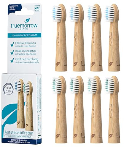 truemorrow Nachhaltige Aufsteckbürsten aus Bambus für Oral B Pulsonic Schallzahnbürste | 8 Stück | plastikfreier biologisch abbaubarer Griff | vegan | Mittlere Borsten