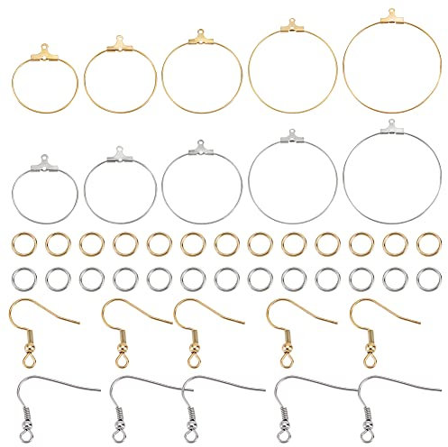 UNICRAFTALE 2 Farben Ohrring Herstellungs Set 40Stk Edelstahl Creolen Zubehör 40Stk offene Biegeringe 40Stk Ohrringhaken Perlenschmuck Creolen Zubehör Komponente Für Die Schmuckherstellung Basteln