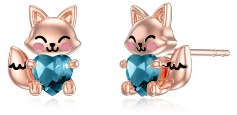 LONAGO Fuchs Ohrringe 925 Sterling Silber Netter Fuchs Hält Herz Ohrstecker Schmuck für Frauen （Dezember）