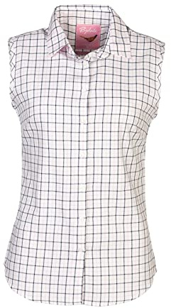 Rydale Ladies Sleeveless Country Shirt Womens Summer Shirts Blouse Top Vest Button Down (Ellie II Navy, 8)
