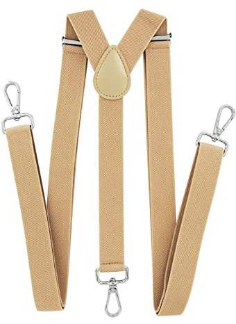 axy Herren Hosenträger mit 3 robusten Karabiner Verschluss 2,5 cm breit Y-Form stufenlos verstellbar (Beige)