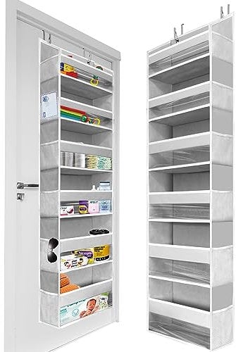 HOMELUX THEORY 1 Stück robuster Tür-Organizer, 140 x 35,6 x 17 cm, 6 große Front- und 12 Seitentaschen, Hängeaufbewahrung, Schranktür-Organizer für Schlaf-, Bade- und Kinderzimmer (Hellgrau)