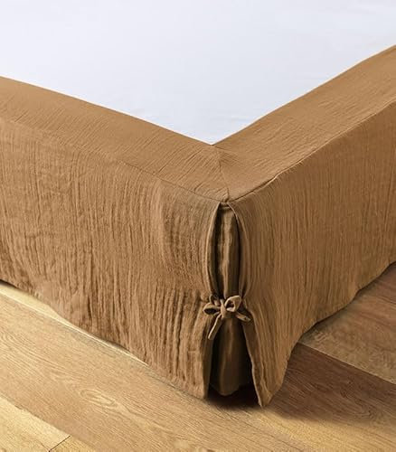 Cache sommier L’Effet Papillon - Housse sommier 100% Double Gaze de Coton Hauteur 30cm [ Cache-sommiers ] (Marron Camel, 180x200 cm)