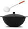 4BIG.fun Kazan de hierro fundido 22 L con espumadera Namangan - Kazan Uzbeko con tapa Cast Iron KESSEL - Olla Asia WOK con tapa de aluminio para camping