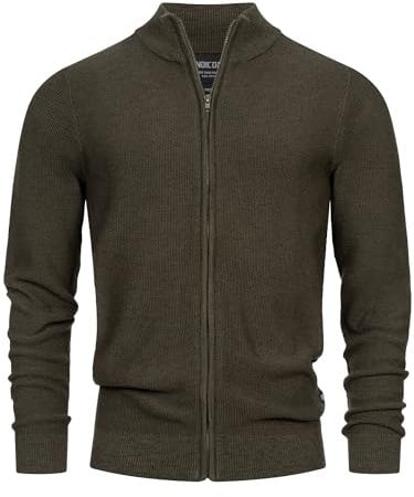 Indicode Herren INWestmoon Strickjacke mit Stehkragen | Fein-Strick Cardigan aus Baumwollgemisch Army, S