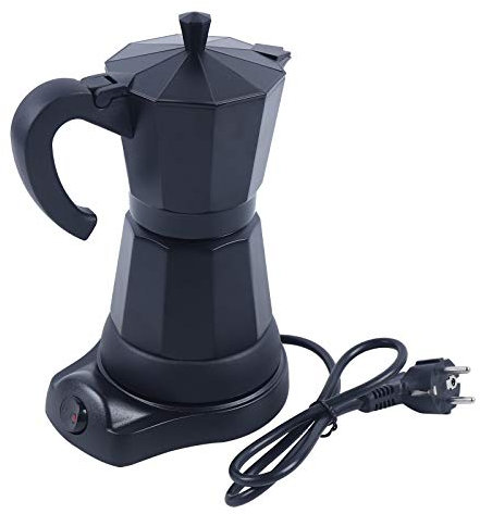 NaMaSyo 300ml Elektrische Kaffeemaschine Alu Espressokocher Kaffeekanne Mokka Espresso Kanne mit separatem Boden Schwarz