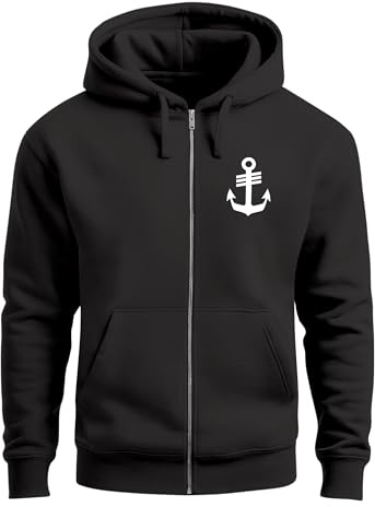 Neverless® Herren Sweatjacke mit Kapuze Anker Print Motiv Logo Maritim Zipjacke Männer Fashion Streetstyle