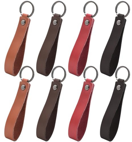 Aoyswuz 8 Pièces Porte-Clef Cuir 4 Couleur Porte-Clés de Voiture Lanière Porte-Clés en Cuir Véritable Cadeau pour Homme et Femme, Clés de Voiture