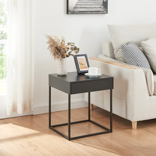 [en.casa] Beistelltisch Rautjärvi Sofatisch mit Schublade Couchtisch Dekotisch Nachttisch Wohnzimmertisch Kaffeetisch aus Stahl 50x43x41cm Schwarz