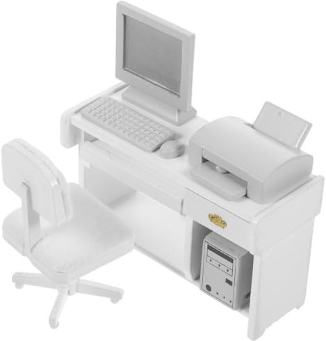 TOYANDONA 1 Set Holz Computer Drucker Dekorationen Zubehör Miniatur-Büroschreibtisch Modell Mini-Büroschreibtisch Schreibtisch Spielzeug Miniatur-Büromöbel Weiß