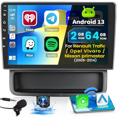 [8 Core/2G+64G] Inefala Upgrade Radio Android 13 con Wireless Carplay para Renault Trafic II Opel Vivaro B Nissan Primastar 2010-2014 con 10 Pantalla Táctil DSP 59UI GPS WiFi BT Mic Cámara Trasera