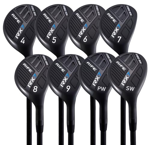 Rife Golf RX7 Senior Mens Right Handed Standard Length A Lite Light Mature Senior Flex Graphite All True Utility Hybrid Irons Set 4 5 6 7 8 9 PW SW Ultra Forgiving Golf Clubs