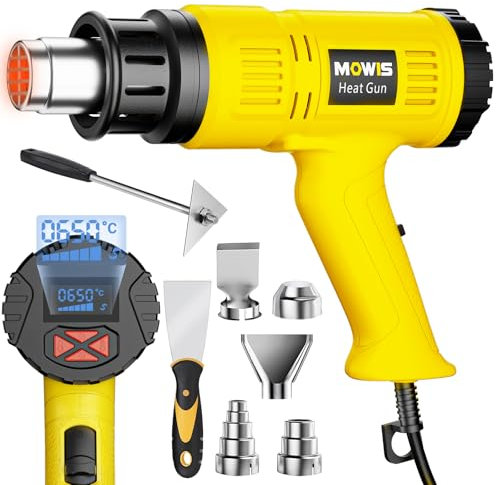 MOWIS 2000W Pistola ad Aria Calda Pistola Termica con display digitale LCD 60 ℃ – 650 ℃ Variabile Temperatura, Memoria di Accensione Per Sverniciare, Riscaldare e Scongelare