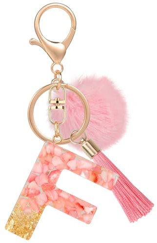MWOOT Nom Lettre initiale F Porte-clés, Rose Porte-clés pour Femme, Charmes en Résine Pour Clé Porte Clef Voiture Décor Sac à main
