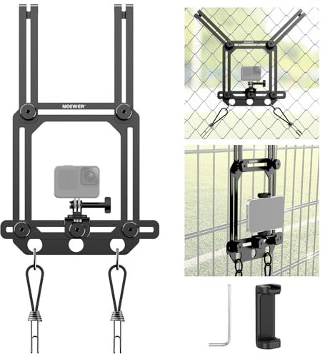 NEEWER Camera Fence Mount per Streaming Live, Compatibile con GameChanger App, Supporto Telefono da Recinzione a Maglie Compatibile con Mevo Start GoPro Max 360 DJI iPhone per Baseball, PA036 Nero