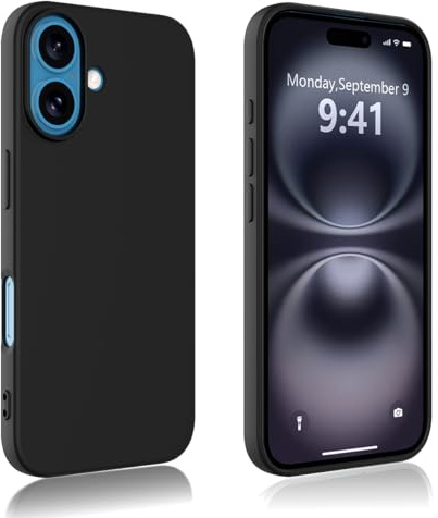 Garegce for iPhone 16 Case, Silicone Case for iPhone 16 Soft Ultra Slim Shockproof Bumper Anti-Yellowing Phone Cover, TPU Gel Rubber Anti-Fingerprint with Microfiber Lining - Black