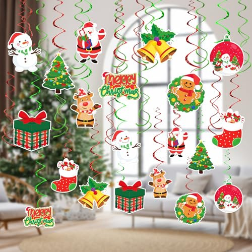 HeiPen 30 teilige Set Weihnachtliche Hängende Wirbel Dekorationen Spiral Girlanden Set Frohe Weihnachten Anhänger Deko