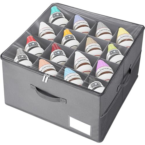 Eurhomewit Shoe Organizer for Closet, Large Shoe Box Storage Containers Fits 16 Pairs, Shoe Storage Bins with Clear Cover and Adjustable Dividers, Space Saving Shoes Holder, Stackable (Grey)