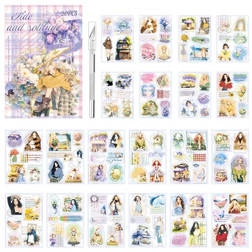 114 Stück/20 Blatt Scrapbooking Sticker Set Scrapbooking Aufkleber PET Pflanzen Blumen Scrapbook Stickers Scrapbook Aufkleber für Journaling Fotoalbum Sammelalbum Kalender Notizbuch