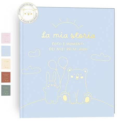 HuBorns - Album Nascita Bambina e Bambino per Incollare Foto e Scritte con +50 Pagine e Adesivi, Album Fotografico Neonato per il Primo Anno fino a 5 Anni, Ideale per Regalo Nascita Bimba e Bimbo