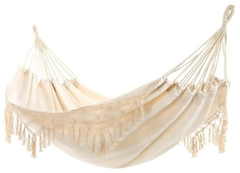 Hamaca Portátil de Algodón con Borlas, Doble 200x150 con Bolsa, Lavable a Máquina para Playa de Arena, Patio y al Aire Libre