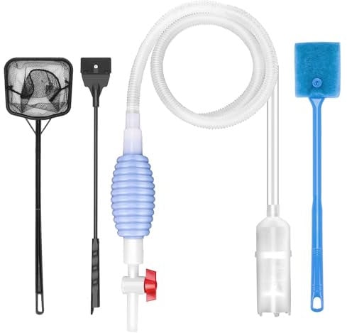 Lanswood Fish Tank Cleaning Kit Set of 4 Pieces, Fish Tank Accessories Fish Tank Syphon Algae Scraper Fishing Net Fish Tank Glass Cleaner，Suitable for Cleaning Fish Tanks And Changing Water