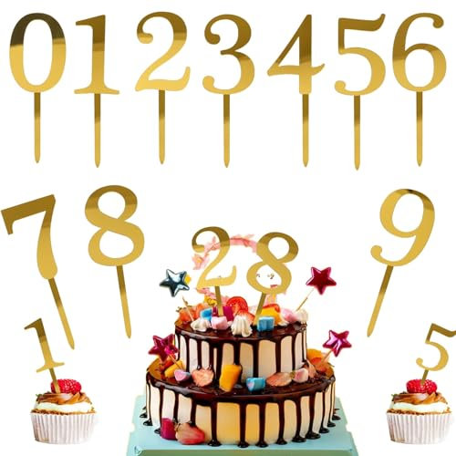 10 Stück Cake Topper,Zahlen Schmücken,Deko Torte Geburtstag,0-9 Geburtstag Tortendeko,Acrylmaterial Kuchenstecker,Wiederverwendbar Goldene Digitale,für Geburtstagsfeiern Jeden Alters,Hochzeitsparty.