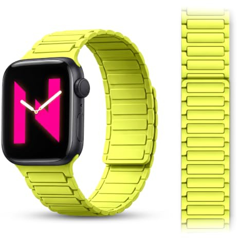 NALIA Nexus Magnet Armband für Apple Watch 42/44/45/46/49mm, Neongelb | 49mm/46/45/44/42 Serie 1-3