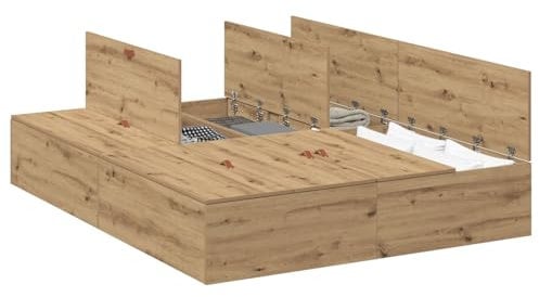 vidaXL Stauraumbettrahmen in Artisan Eiche | Zeitgenössisches Design mit 8 Schubladen | Geeignet für Matratze 160 x 200 cm | Robuste Bauweise | Mattes Finish für Erwachsene.