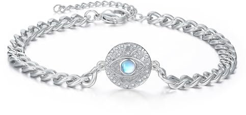 ZIPPICE Evil Eye Armband Silber 925 Vintage Armkette Mondstein Armband für Damen Glück Schutz Amulett Schmuck für Frauen