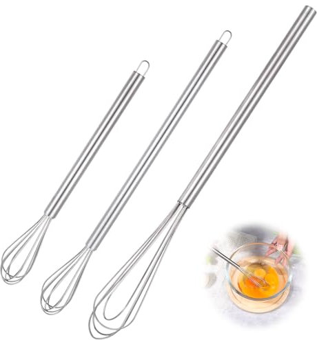 3 Stück ​​Schneebesen Klein​​ Kleiner Schneebesen Mini​​ 9/7/26.5 cm (9.06/7.09/10.43 in), ​​Minischneebesen Edelstahl​​ Silber,für Mischen, Schlagen, Aufschäumen und Rühren