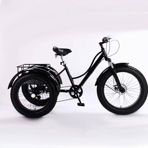 ZZwansuGE 24″ Dreirad FüR Erwachsene, 7-Gang-Cruise-Dreirad, All-Terrain-Dreirad Mit Dicken Reifen, 200 Kg Tragkraft, Doppelscheibenbremsen Vorne Und Hinten, Mit GroßEm Korb, Zum Einkaufen,Black
