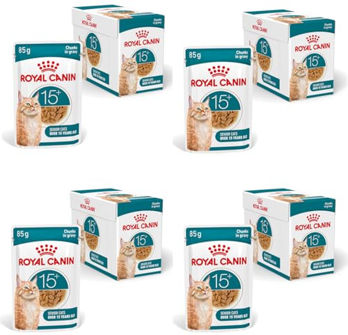 ROYAL CANIN AGEING 15+ Gravy | 4er Pack | 4 x 12 x 85 g | Nassfutter für Senior Katzen ab dem 15. Lebensjahr | Formel mit dem HealthyAge7™ Advanced Complex | Stückchen in Soße