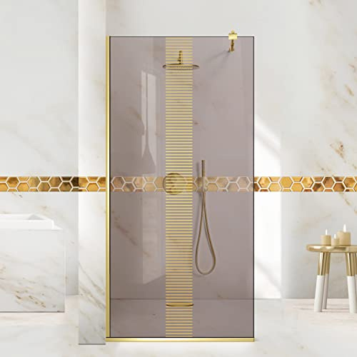Paroi de douche à l'italienne 120 cm – Modèle Vista Golden 8 mm – Verre bronze avec nano-revêtement sablé (120 x 195 cm) – Parfait pour salle de bain élégante