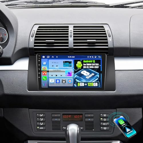 OiLiehu 6+128G 8 Core Android 13 Autoradio para BMW 5 E39 E53 M5 X5 1996-2007 Carplay Android Auto Pantalla Radio Coche 9 Pulgadas Bluetooth GPS FM RDS WiFi SWC DSP/EQ Cámara de visión Trasera