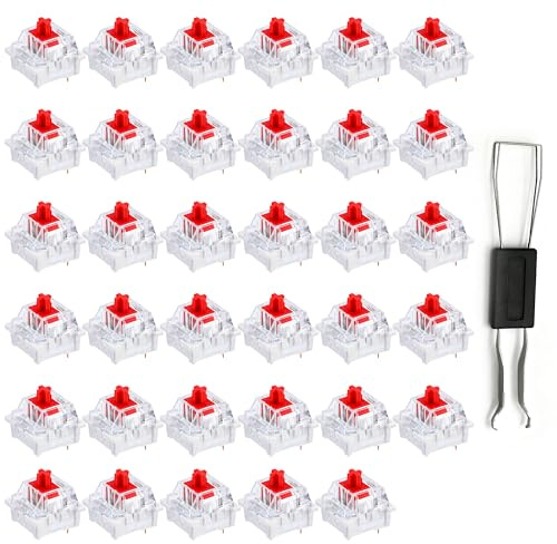 35pcs 3-Pin Red Linear Mechanical Keyboard Switches with Key Puller | Delivers smooth quiet keystrokes, delivers consistent responsive feel for daily typing and immersive gaming