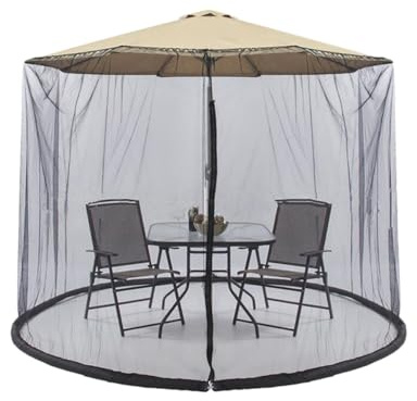 BCOATH Patio Sonnenschirm Abdeckung mit Moskitonetz Faltbares Insektenschutznetz Uv-schutz Einfache Anbringung Atmungsaktives Gartenschirmnetz für Terrasse und Outdoor Schwarz
