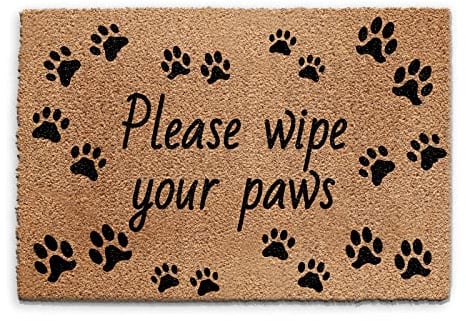 Hairyworm Paw Prints Doormat (40cm x 60cm) Small, Dog Cat Paw Prints, Please Wipe Your Paws Front Door Mat, Coconut Core Fibre Heavy Duty Mat, Rug, Indoor Natural Coir Mat, Regular