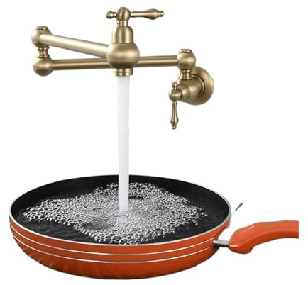 YVAAASIYC Messing-Topffüller-Wasserhahn zur Wandmontage über dem Herd, 2 Griffe, faltbar, dehnbar, Topffüller-Wasserhahn(Brushed Gold)